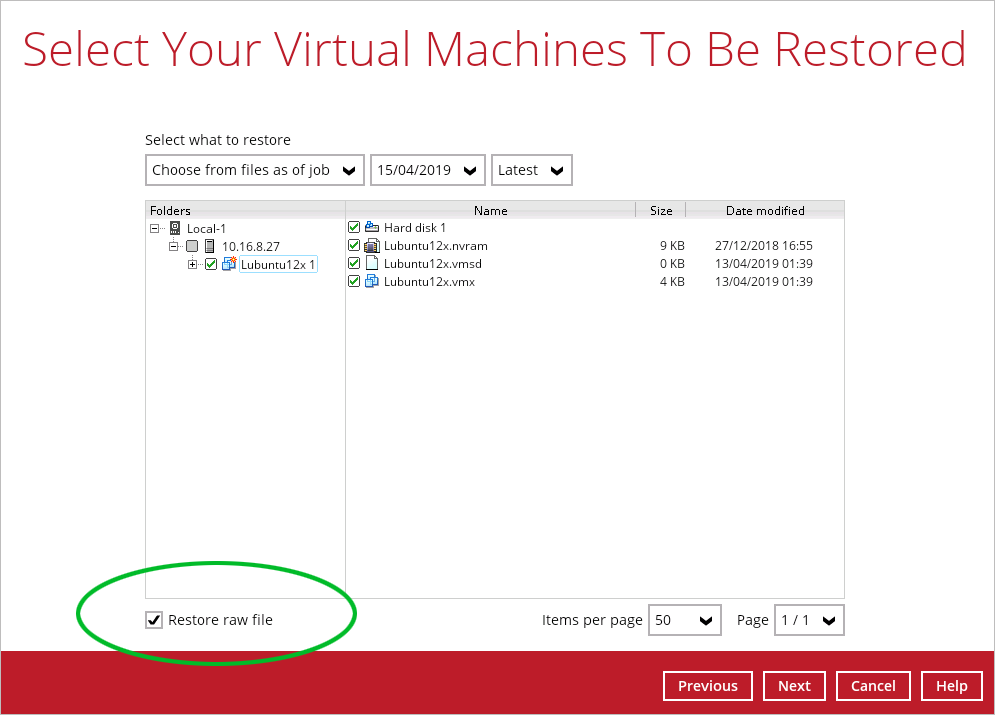Restore VM to VMware VMDK or Hyper-V VHD format